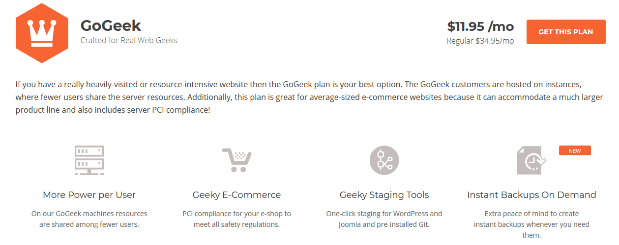 SiteGround GoGeek Plan Features