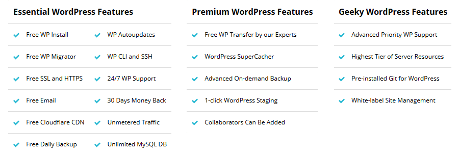 SiteGround WordPress Hosting Essential, Premium and Geeky Features