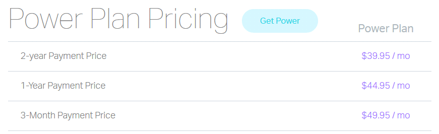 WinHost Power Plan Pricing