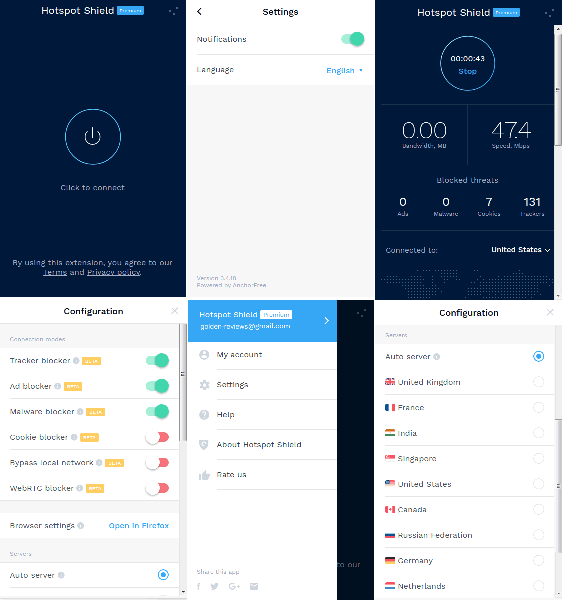 Hotspot Shield Browser Extension Screenshots