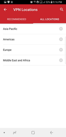 ExpressVPN Android App Screenshot - All VPN Locations