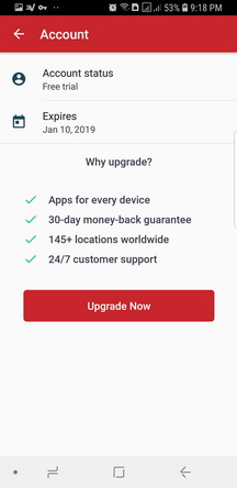 ExpressVPN Android App Screenshot - Account