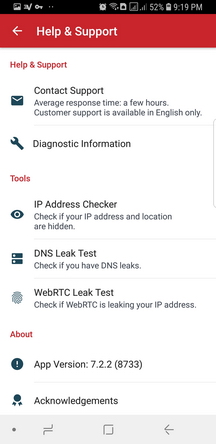 ExpressVPN Android App Screenshot - Help & Support