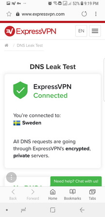 ExpressVPN Android App Screenshot - DNS Leak Test