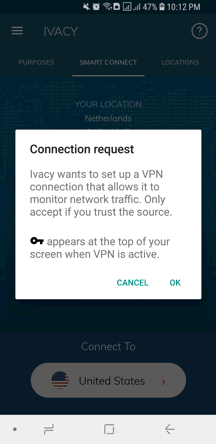 Ivacy Android App Screenshot - Connection Request