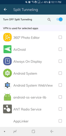 Ivacy Android App Screenshot - Split Tunneling
