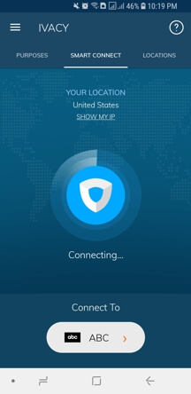 Ivacy Android App Screenshot - Connecting to ABC
