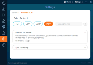 Ivacy Windows App Screenshot - Settings Connection