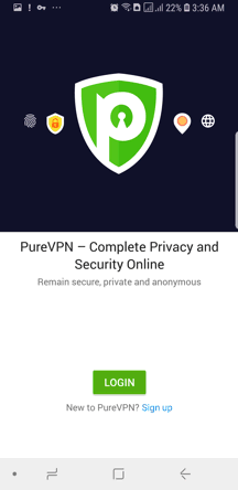 PureVPN Android App Screenshot - Login