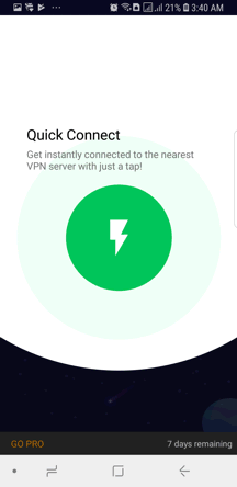 PureVPN Android App Screenshot - Quick Connect