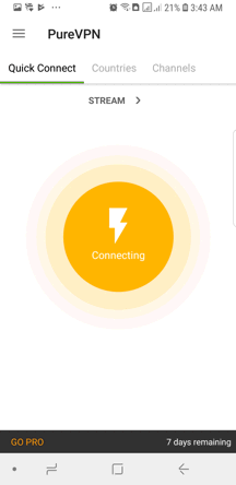 PureVPN Android App Screenshot - Connecting