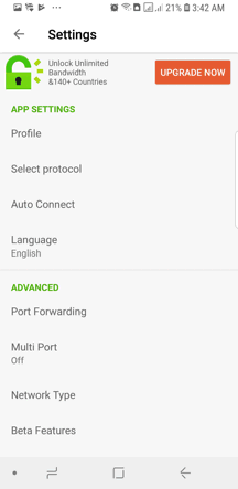 PureVPN Android App Screenshot - Settings 1