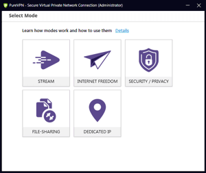 PureVPN Windows App Screenshot - Select Mode