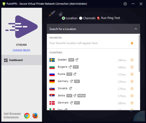 PureVPN Windows App Screenshot - Stream by Location