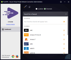 PureVPN Windows App Screenshot - Stream Channels