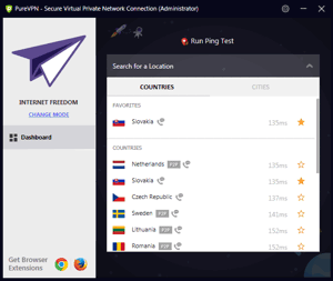 PureVPN Windows App Screenshot - Internet Freedom