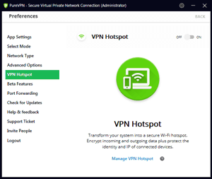 PureVPN Windows App Screenshot - VPN Hotspot