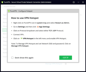 PureVPN Windows App Screenshot - Hotspot