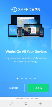 SaferVPN Android App Screenshot - Login