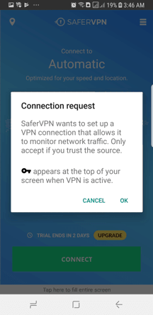 SaferVPN Android App Screenshot - Connection Request