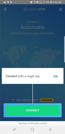 SaferVPN Android App Screenshot - Connect