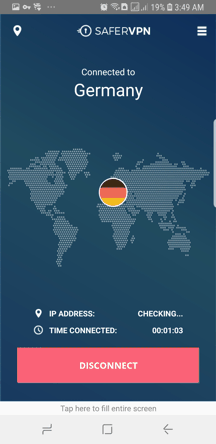 SaferVPN Android App Screenshot - Connected