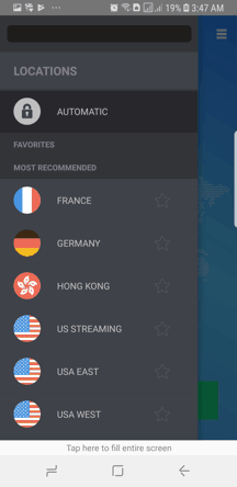 SaferVPN Android App Screenshot - Locations