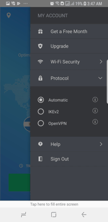 SaferVPN Android App Screenshot - Protocol