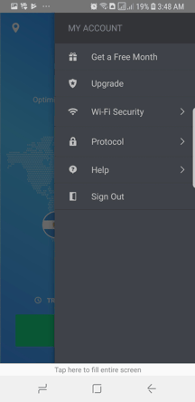 SaferVPN Android App Screenshot - Menu