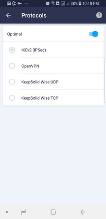 VPN Unlimited Android App Protocols Screenshot