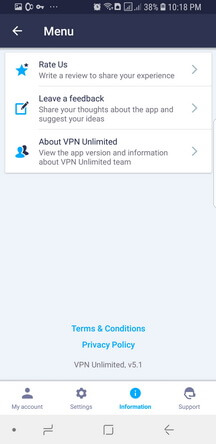 VPN Unlimited Android App Menu 3 Screenshot