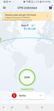 VPN Unlimited Android App Connected to Netflix Screenshot