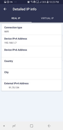 VPN Unlimited Android App Detailed IP info Screenshot