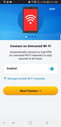 VyprVPN Android App Screenshot - Connect To Untrusted WiFi