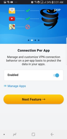 VyprVPN Android App Screenshot - Connection Per App