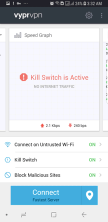 VyprVPN Android App Screenshot - Speed Graph