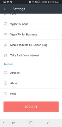 VyprVPN Android App Screenshot - Settings