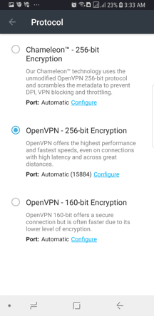 VyprVPN Android App Screenshot - Protocol