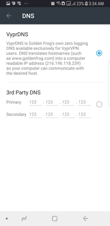 VyprVPN Android App Screenshot - DNS