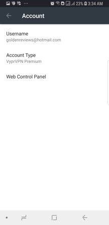 VyprVPN Android App Screenshot - Account