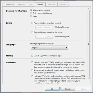 VyprVPN Windows App Screenshot - General Settings