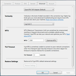 VyprVPN Windows App Screenshot - Advanced Settings